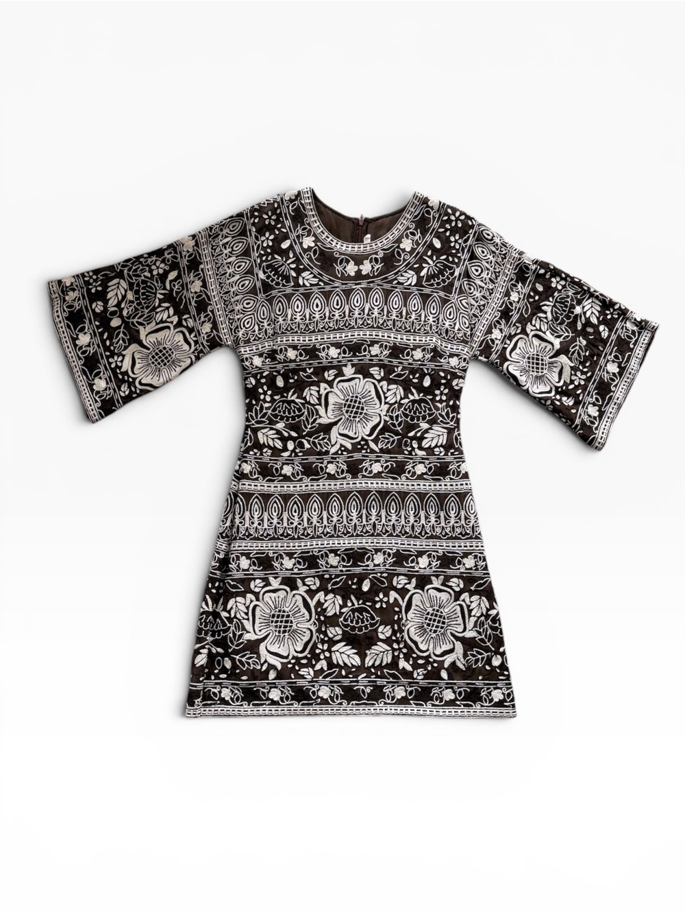 Archival NAEEM KHAN 100% Silk Embroidered Shift Dress Vintage Size 8 USA Made